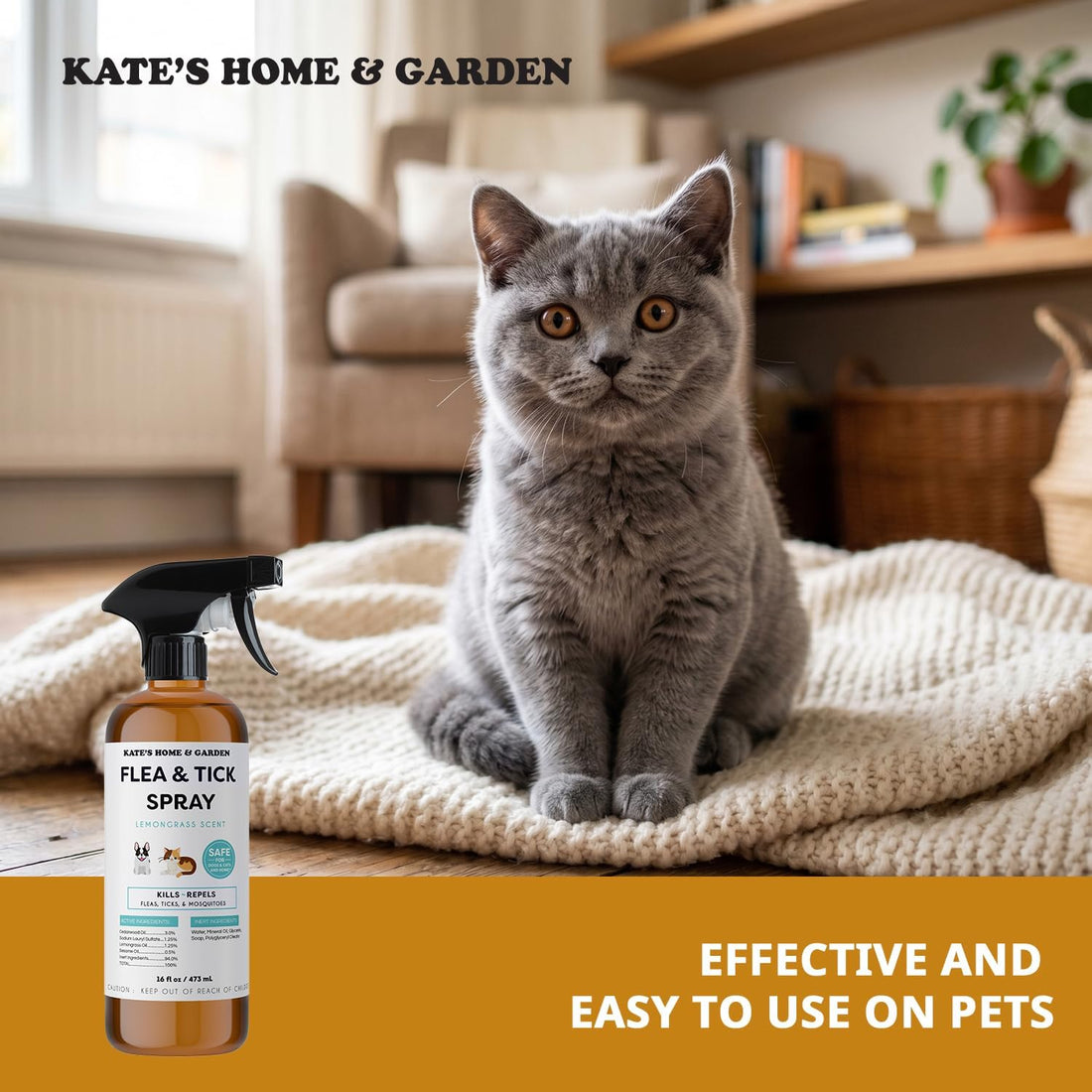Kate's Home & Garden Flea and Tick Spray for Dogs and Cats