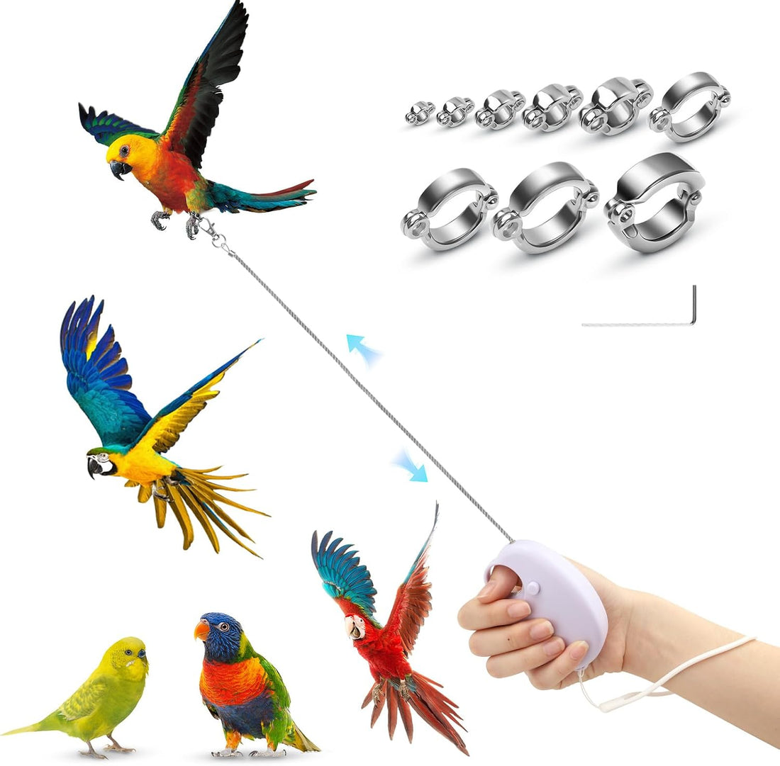 19.7FT Auto Retractable Bird Leash, Anti-Bite Wire Bird Harness