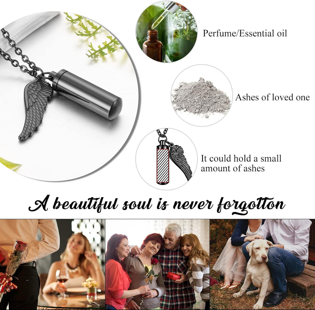 abooxiu Cylinder Cremation Necklace for Pet Ashes With Angel Wing Paw