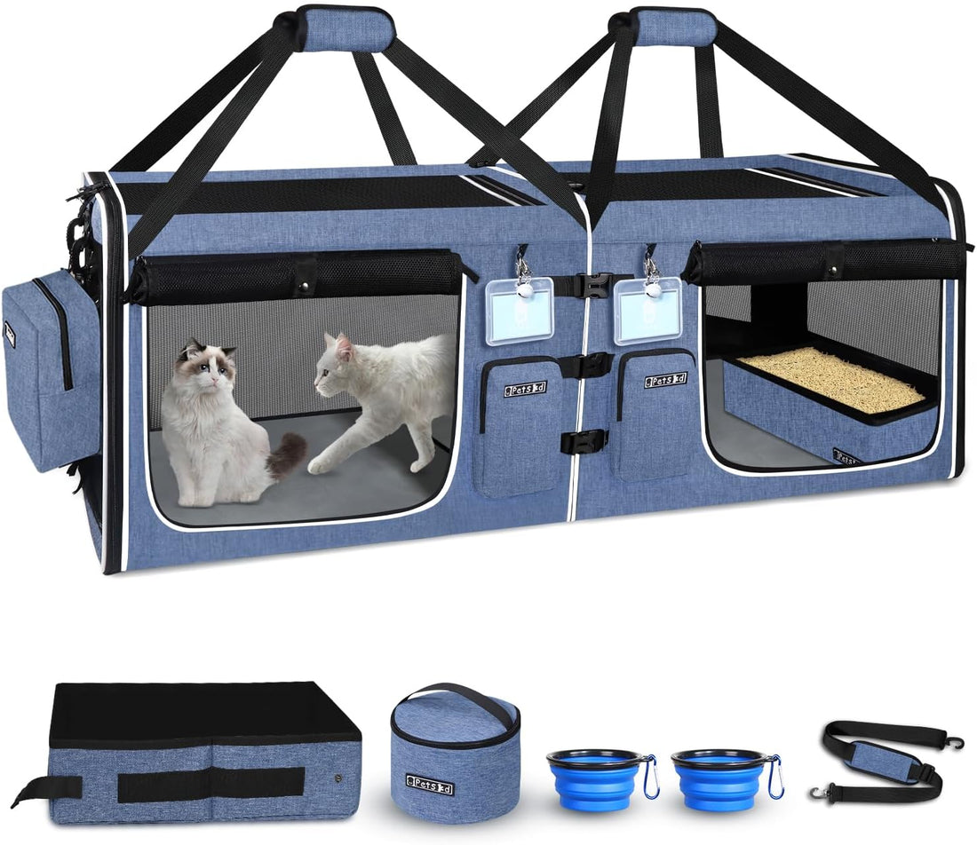 Petskd Double Extra Large Cat Carrier with Litter Box, Blue