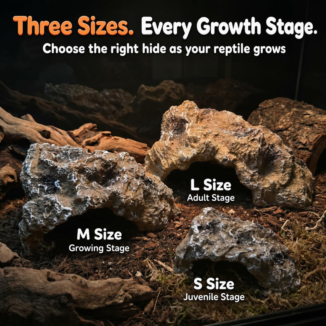 Reptile Hide Rock Cave, Small Resin Corner Hideout for Juvenile