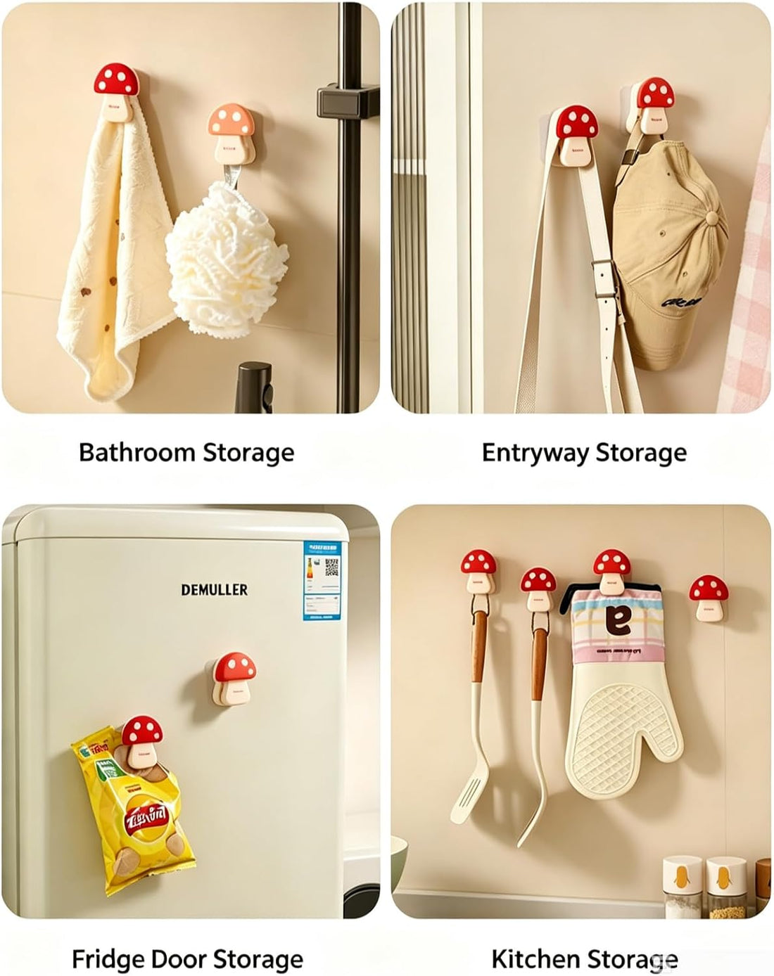 2Pcs Towel Hook Mushroom Shaped Hanger with Rolling Ball Towel Holder