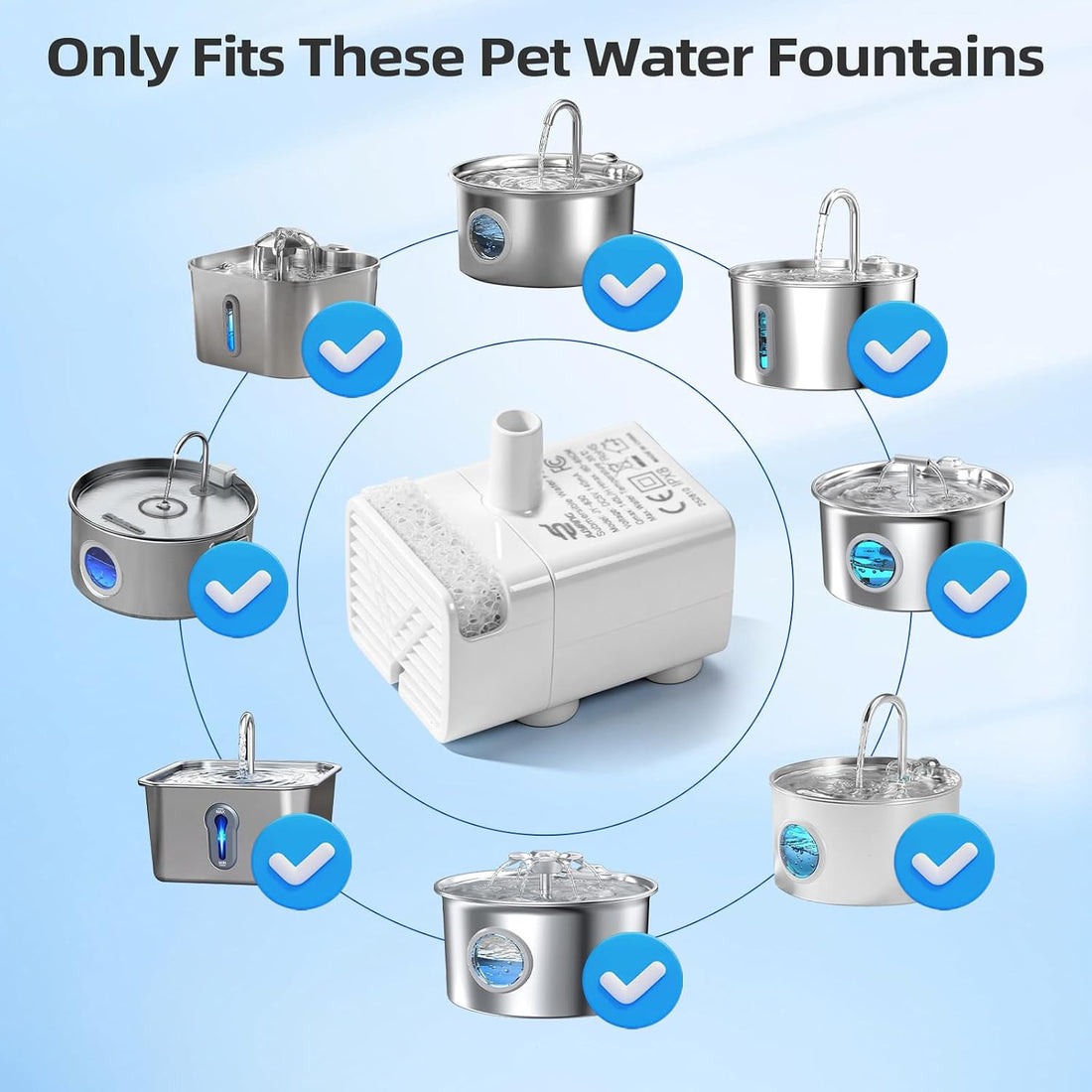 Cat Water Fountain Pump, JY-830 Replacement Pump With Light, Sponge