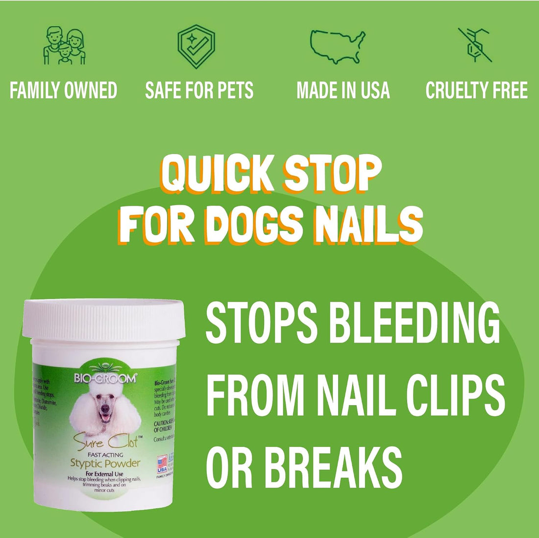 Bio-groom Sure Clot Styptic Powder for Dogs - Stops Bleeding Nails