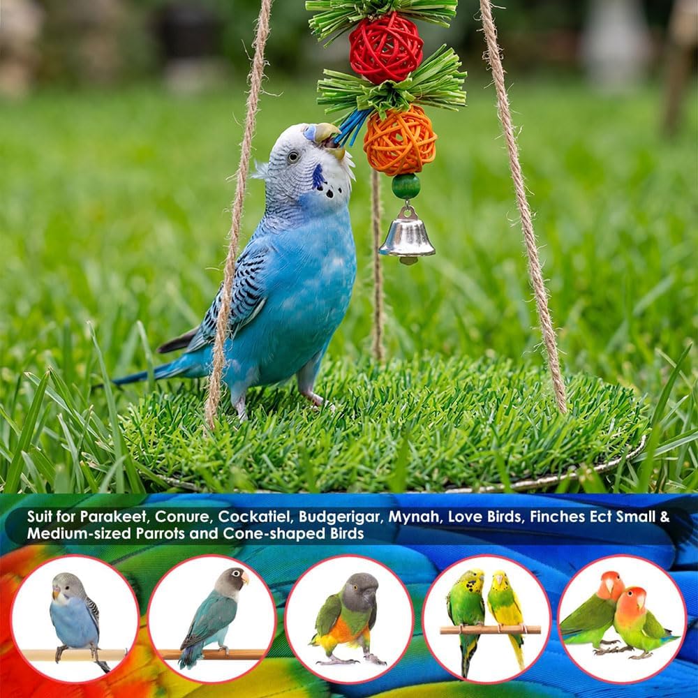 Bird Toys Bird Swing with Grass Platform Wooden Perch Stand