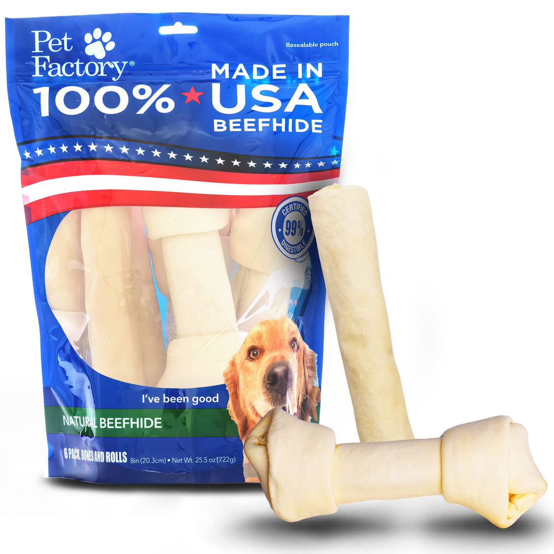 Pet Factory 100% Made in USA Beefhide 8-9" Assorted Dog Chew Treats