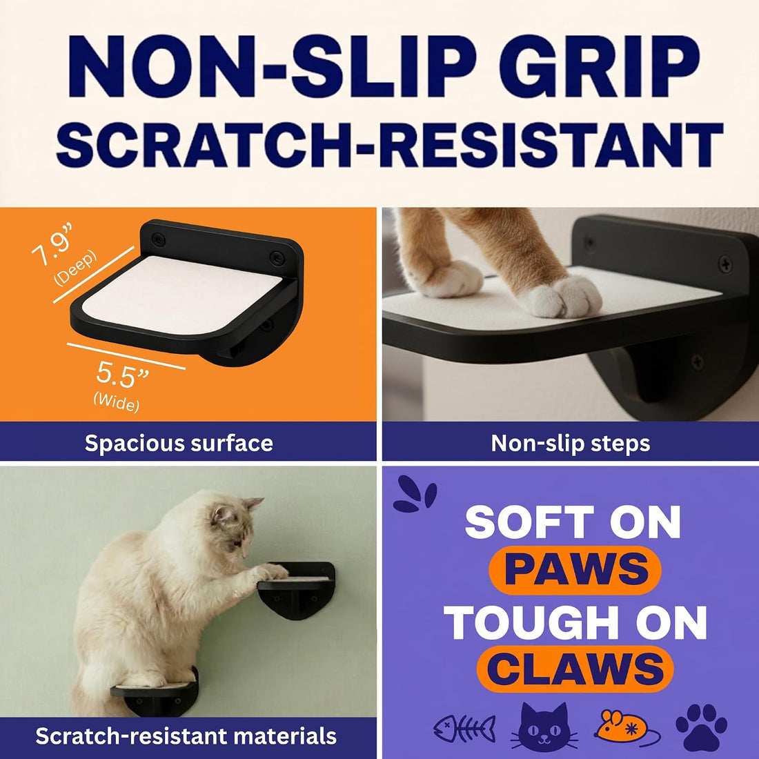 Cat Wall Shelves, Black Floating Cat Steps Set of 3