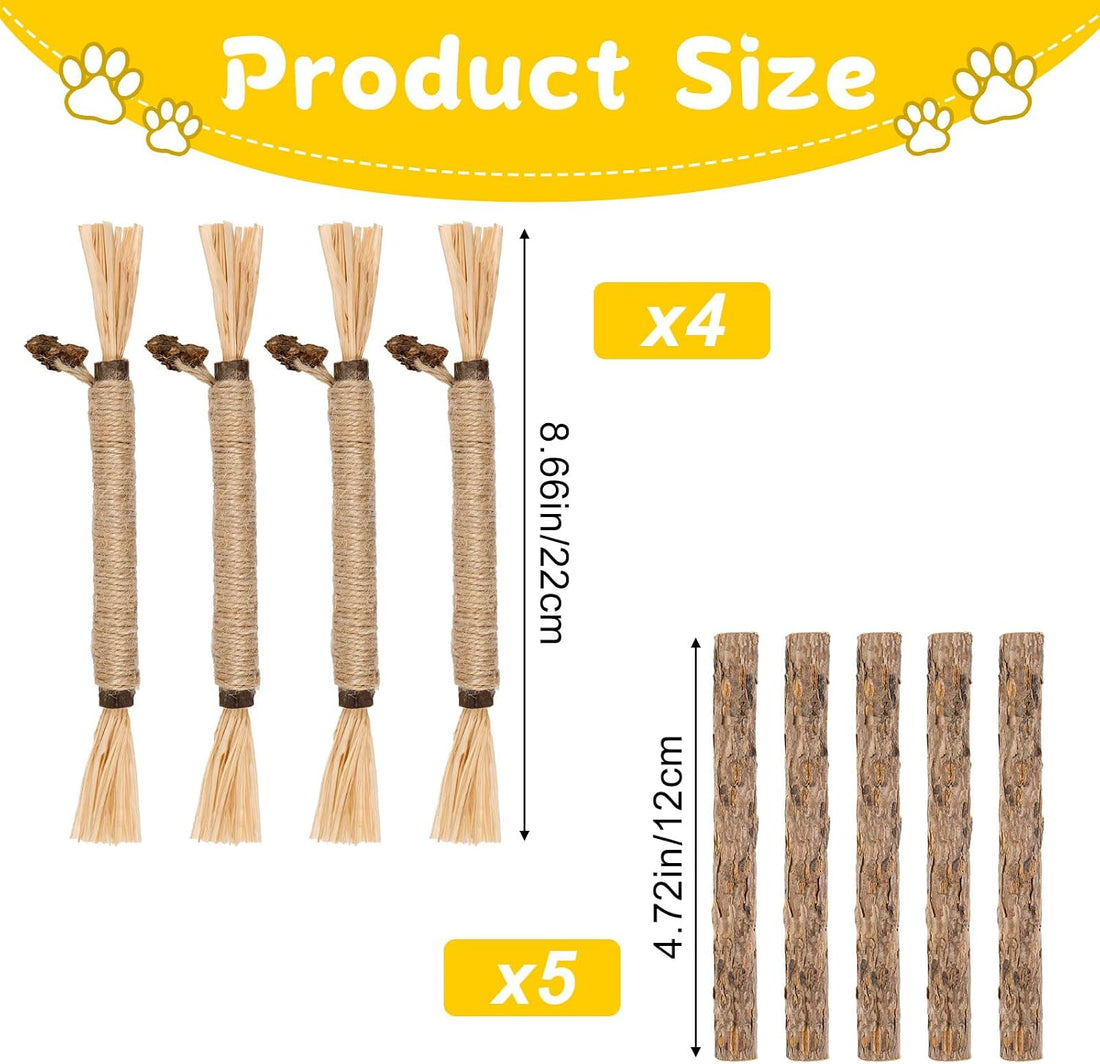 9 Pack Silvervine Sticks for Cats, Natural Cat Chew Stick Toys Set