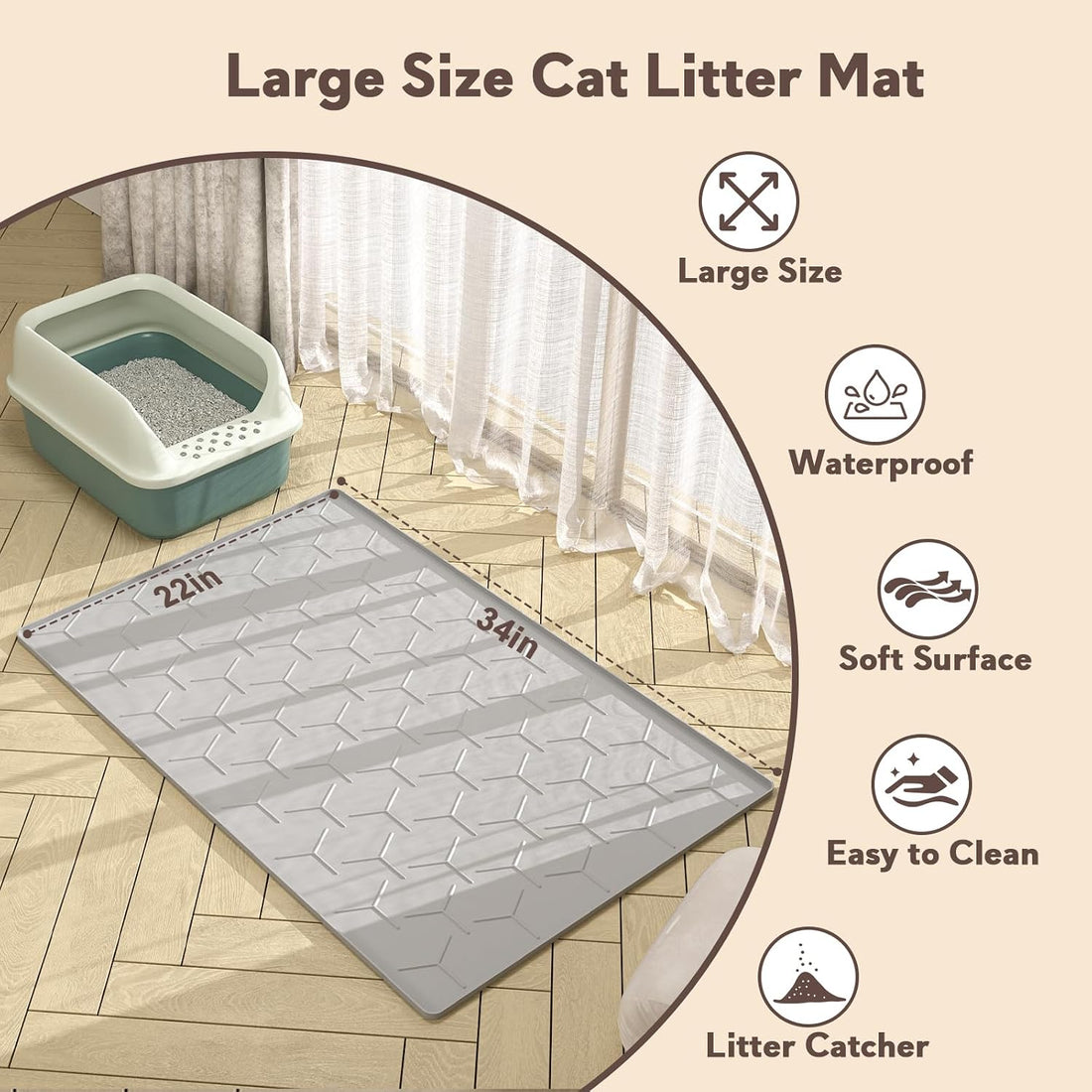 Garoopion Cat Mat for Litter Box, Large 34.05×22.5 inch Cat Litter Mat