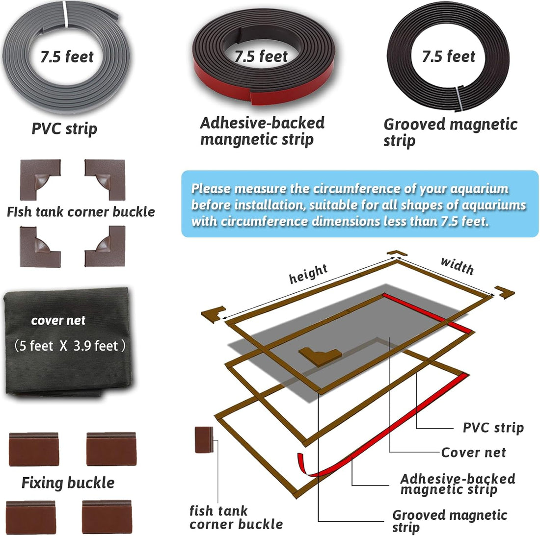 7.5 Feet DIY Magnetic Fish Aquarium Anti-Jumping net Cover