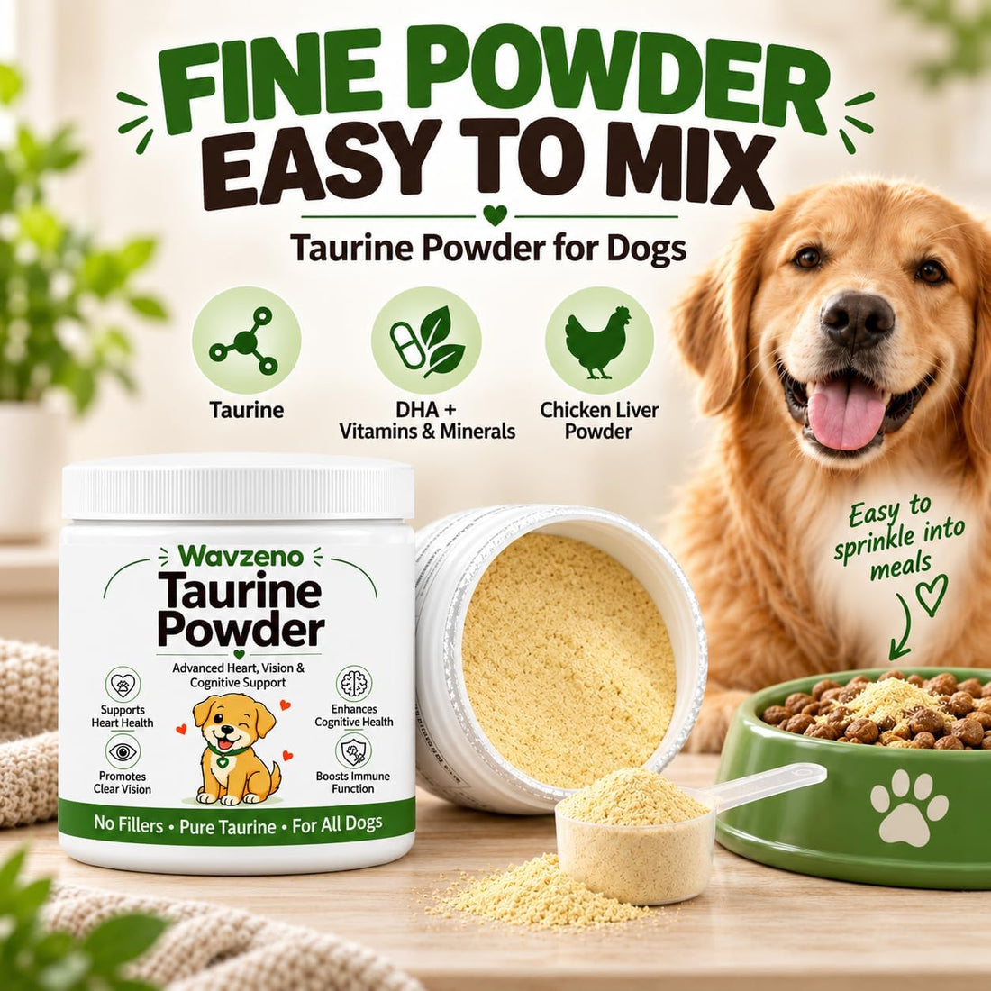 Wayzeno Taurine Powder for Dogs, Taurine Supplement with DHA