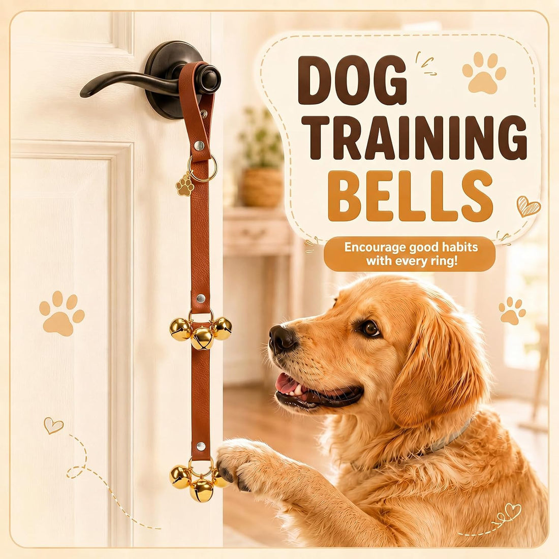 Thinkday 2 Pcs Leather Potty Training Bells for Dogs to Go Outside