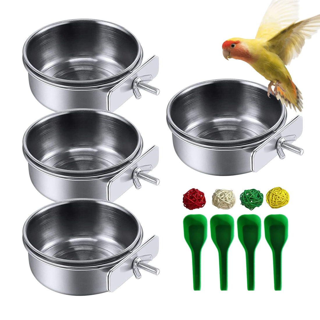 kathson Stainless Steel Bowls for Birds,4 Pcs Parrot Feeder Dish