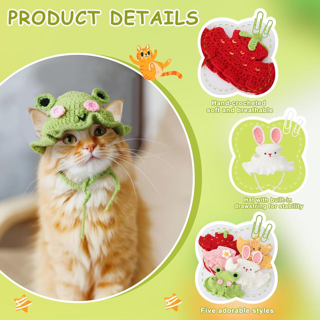 Guiqulai 5 Pack Cute Knitted Cat Hats Dog Hats