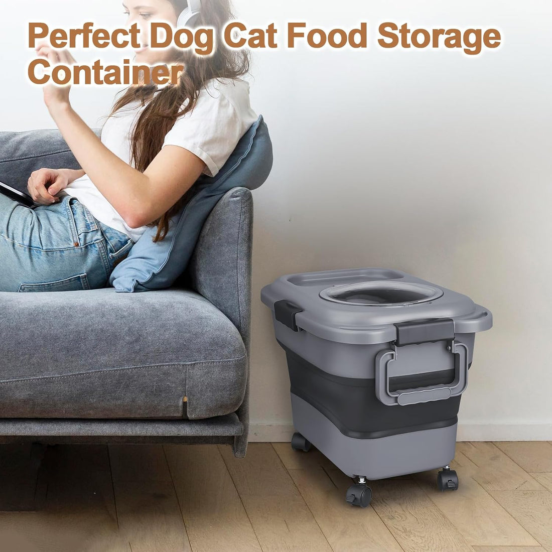 Dog Food Storage Container, 10-20 lbs Airtight Collapsible Cat Food