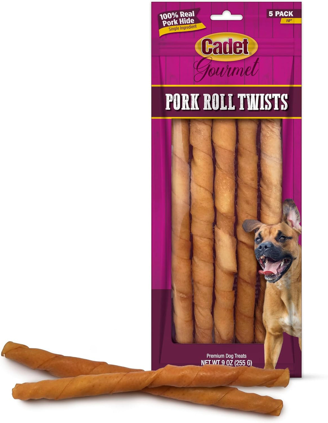 Cadet Gourmet Pork Roll Twists Dog Chews, 5 Count, 10"