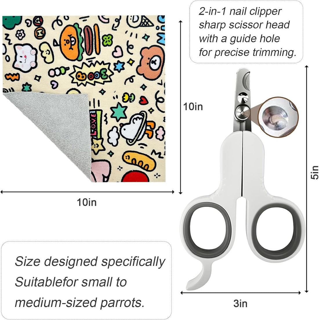 Bird Nail Clippers,Parrot Grooming wrap,2in1 for Safe Nail Trimming