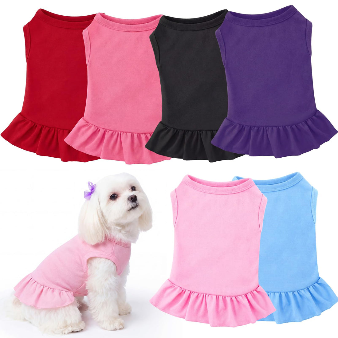 Weewooday 6 Pieces Dog Dresses Cats Shirt Skirt Dog Sleeveless