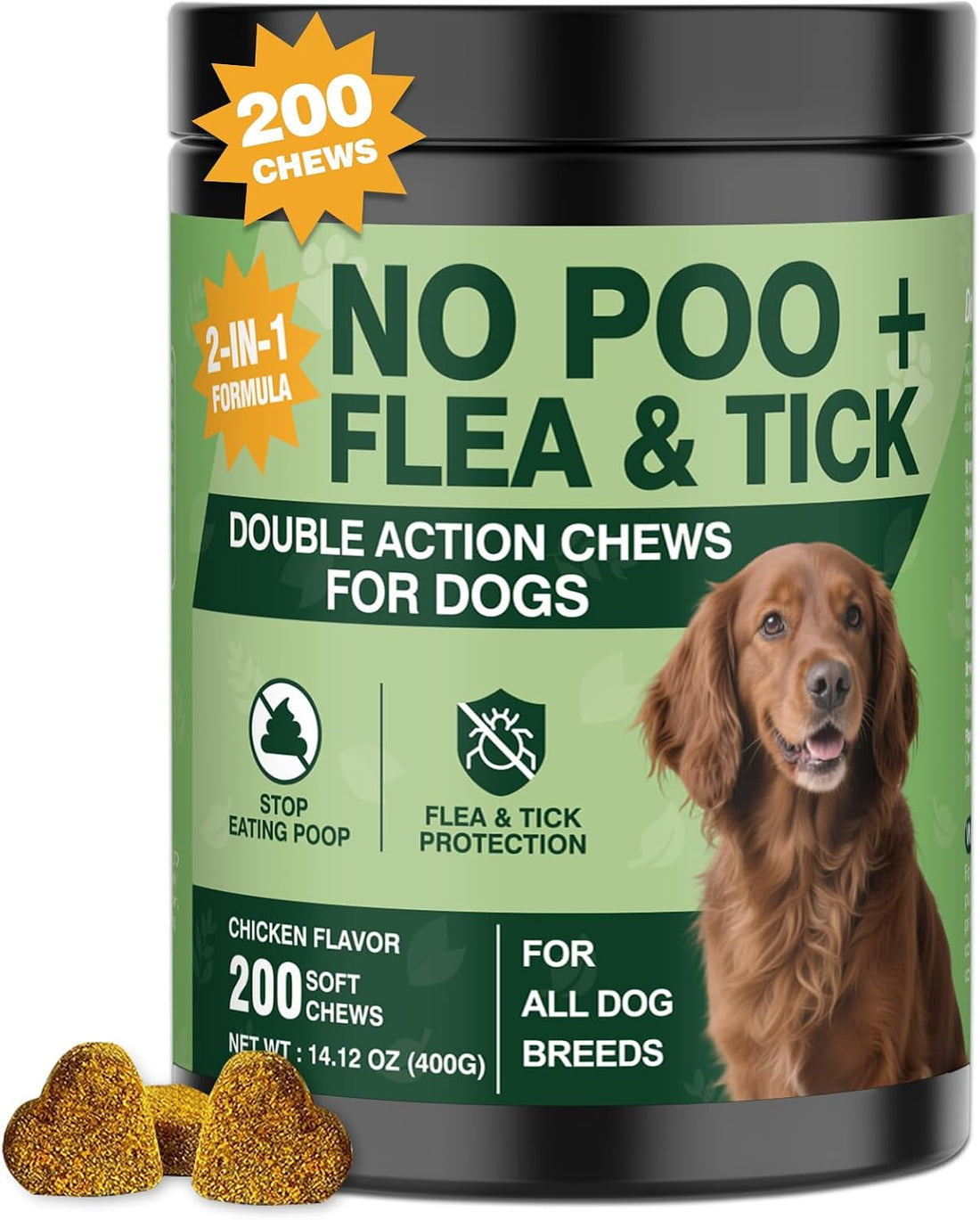 No Poo Chews for Dogs - Flea & Tick Prevention Supplement (200 Chews)