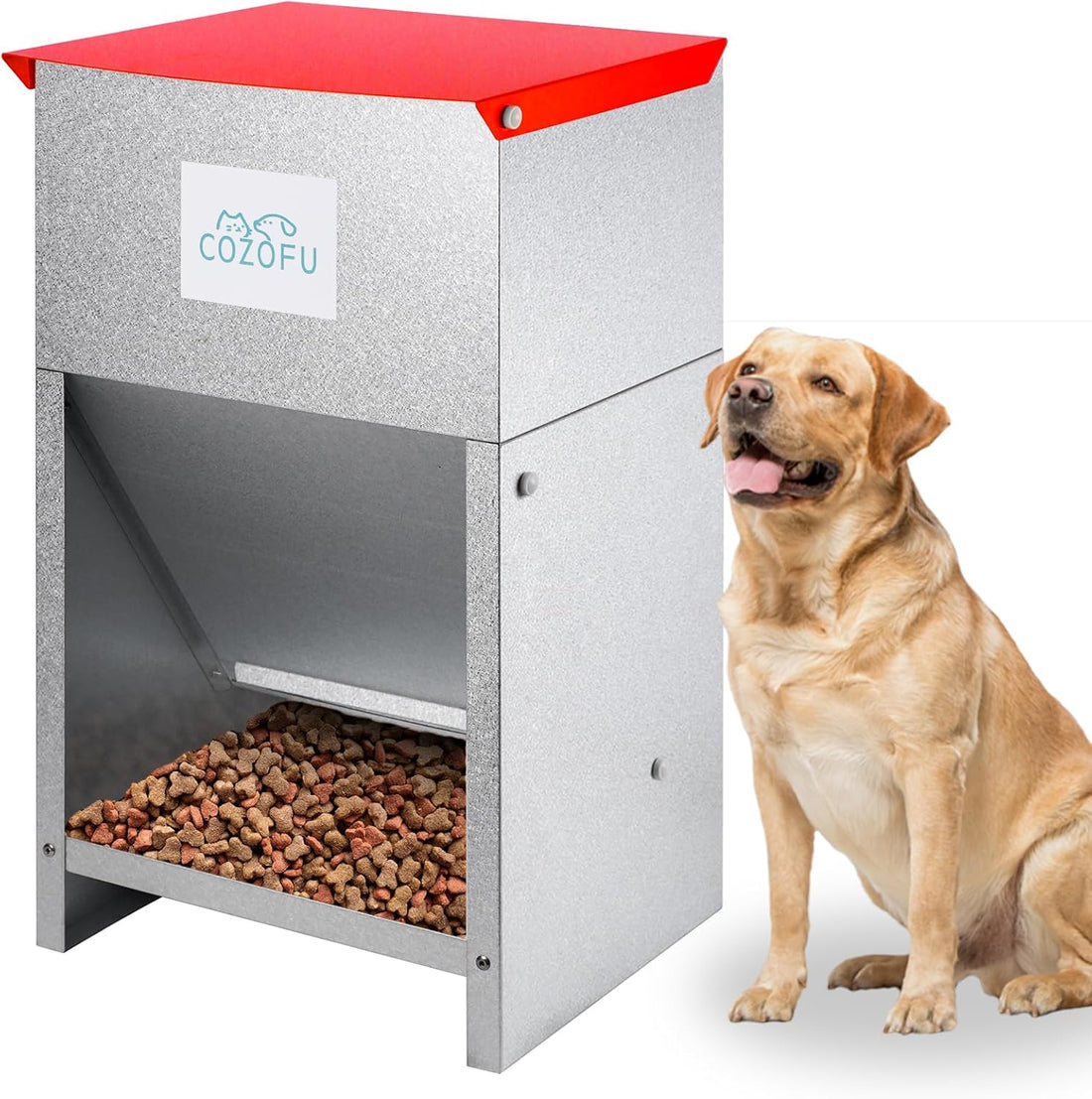 Dog Feeder Galvanized Pet Food Automatic Gravity Dispenser 25lbs