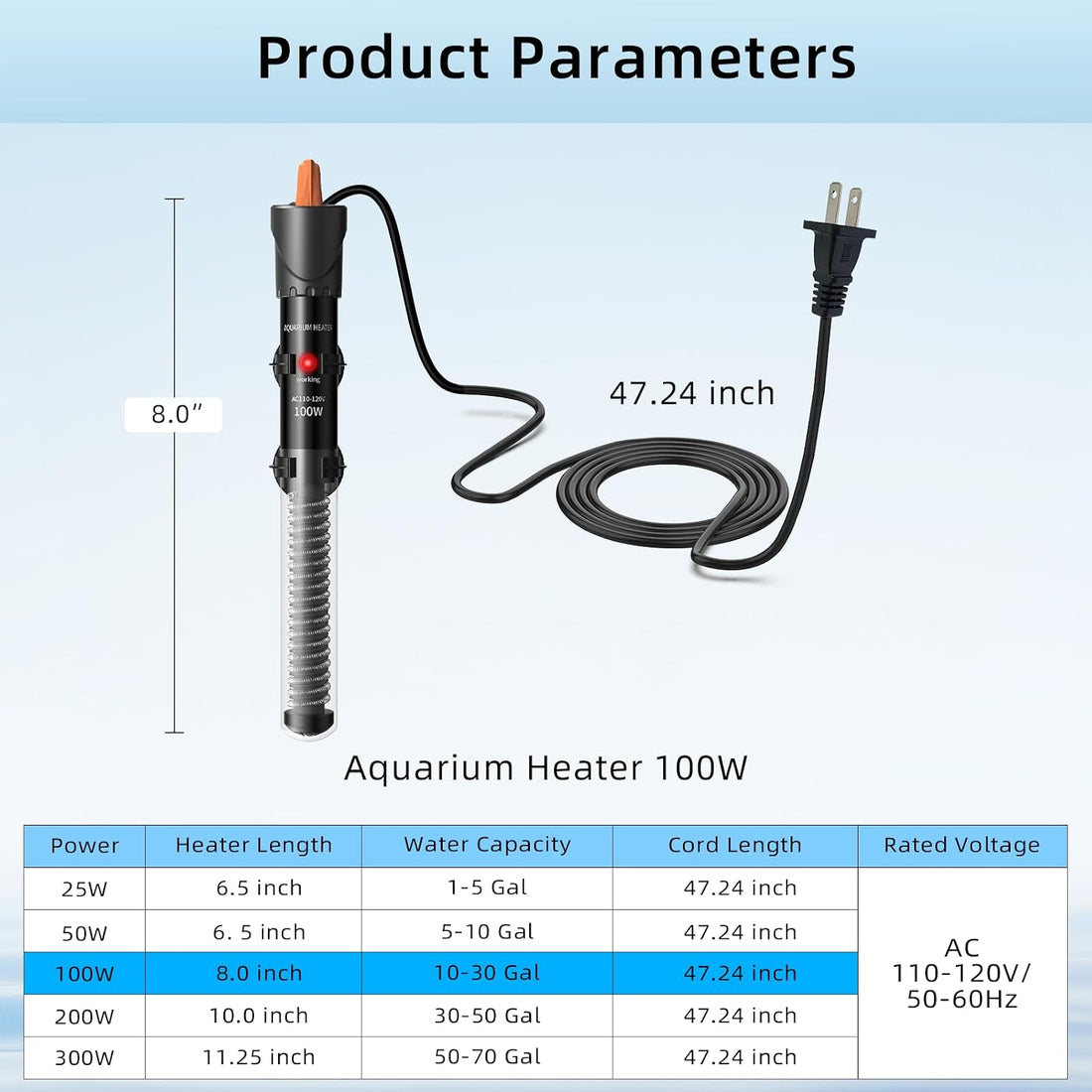 HiTauing Aquarium Heater 25W/50W/100W/200W/300W