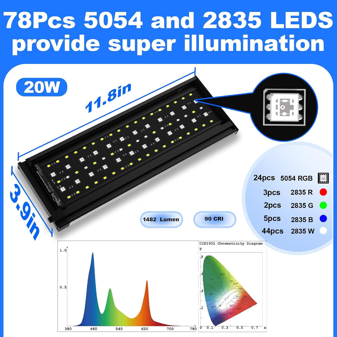SEAOURA Clip On Aquarium Light for Plants-24/7 Fish Tank Light
