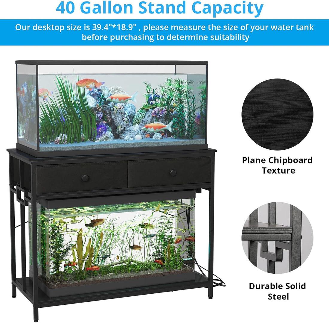VOWNER 40 Gallon Aquarium Stand with Power Outlet & Cabinet Storage