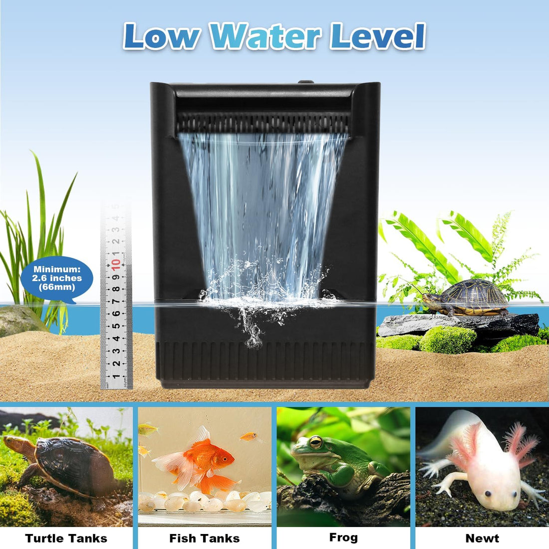 Turtle Tank Filter Aquarium Filter Power Adjustable 20-75 Gal. 290GPH