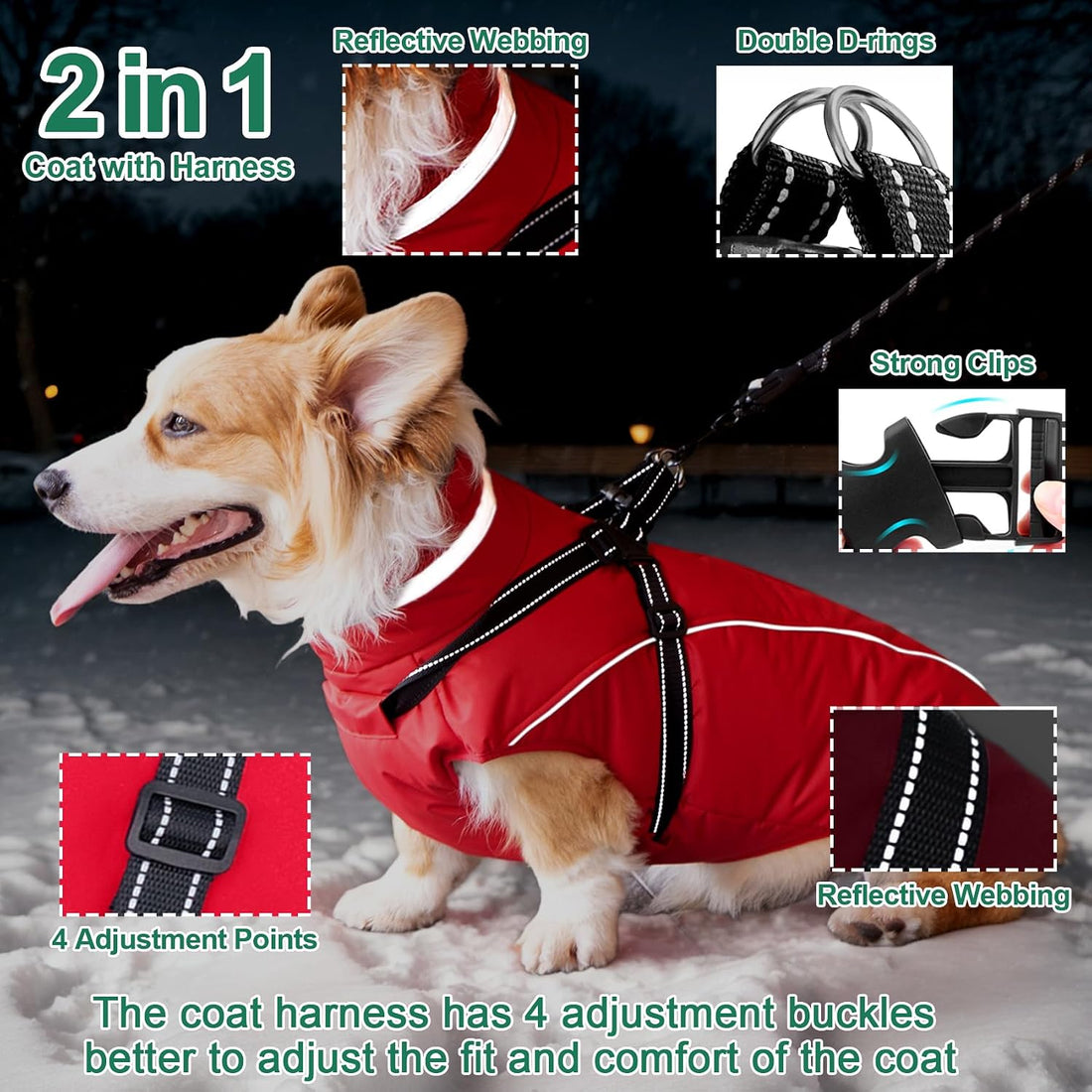 Fragralley Dog Coat with Harness Built in, Waterproof Warm Jacket Vest