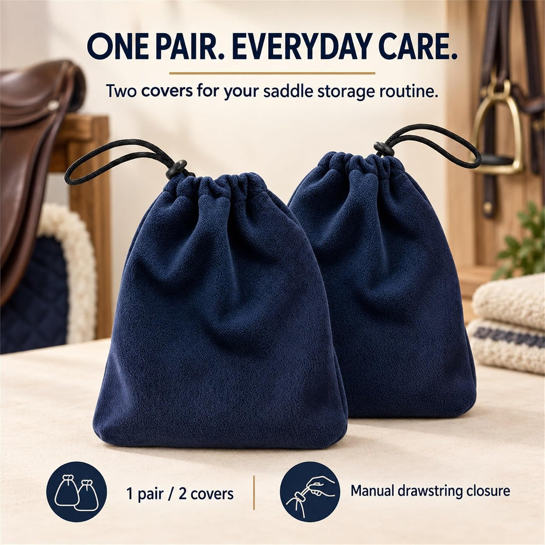 English Stirrup Covers, 1 Pair, Fleece Bags with Drawstring Closure