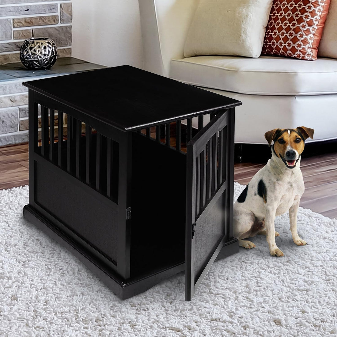 Casual Home Wooden Indoor Dog Crate House Kennel End Table Night
