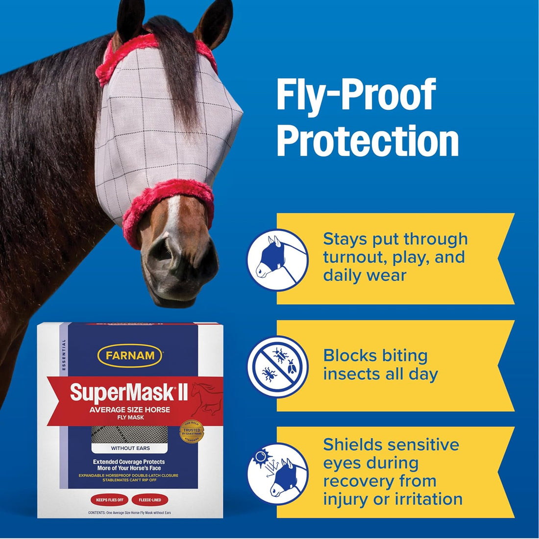 Farnam SuperMask II Horse Fly Mask Without Ears For Eyes, Regular Size