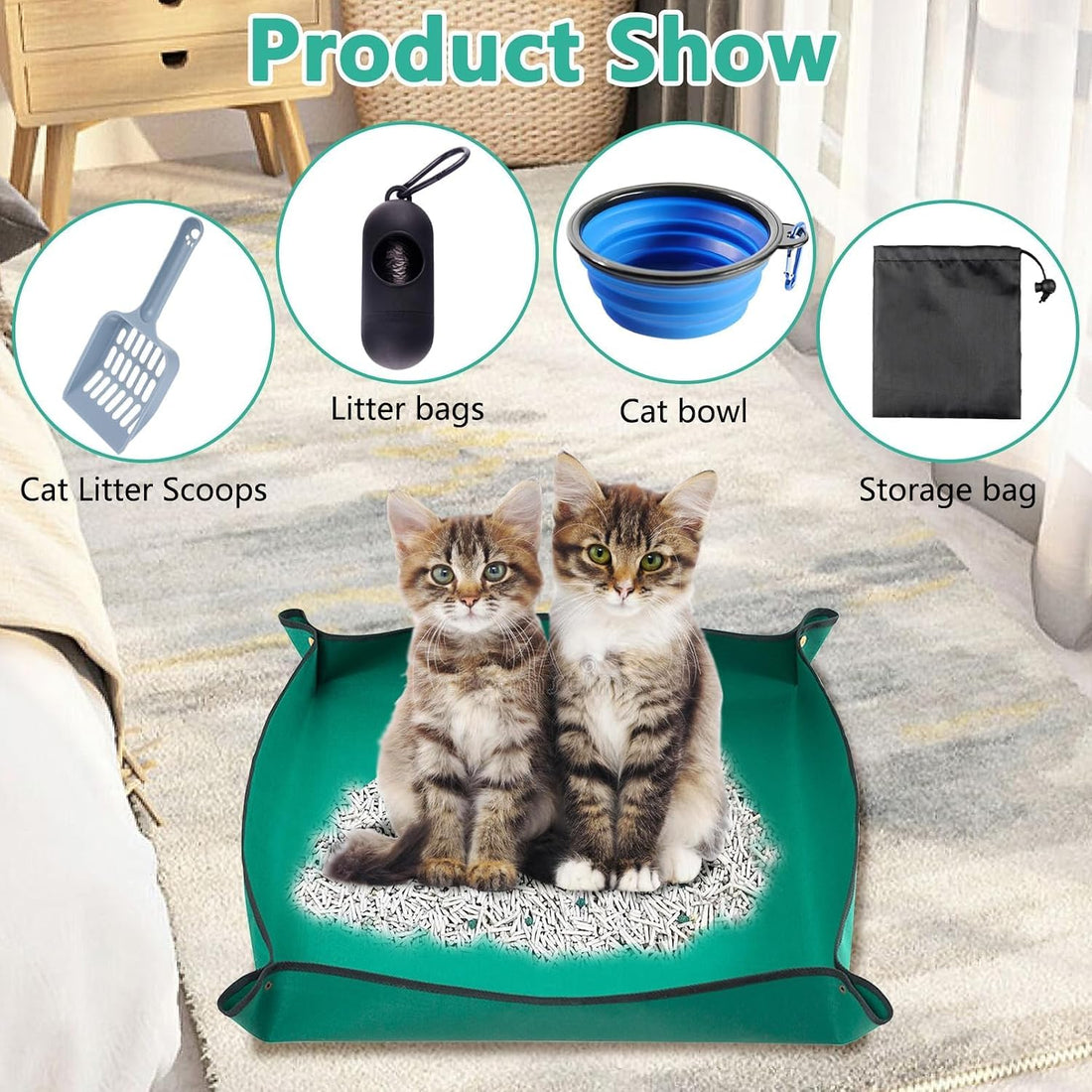 BNOSDM Foldable Travel Litter Box Set for Cat 5 PCS Portable Low Entry