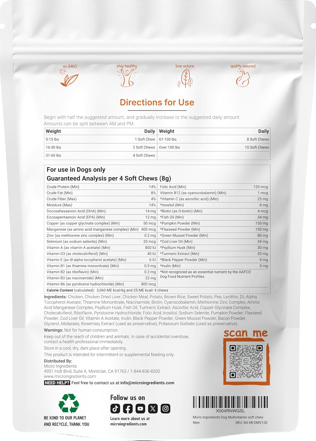 Micro Ingredients 25-in-1 Dog Multivitamin, 240 Soft Chews