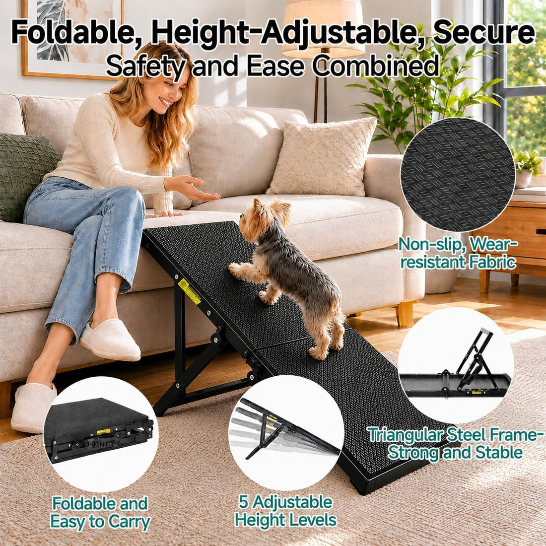 Dog Ramp for Bed Couch, 33.2" L x 12.8" W Pet Ramps for Small Dogs