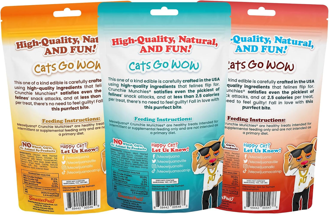 Meowijuana Crunchie Munchie Treats, Salmon Seafood & Chicken 3-Pack