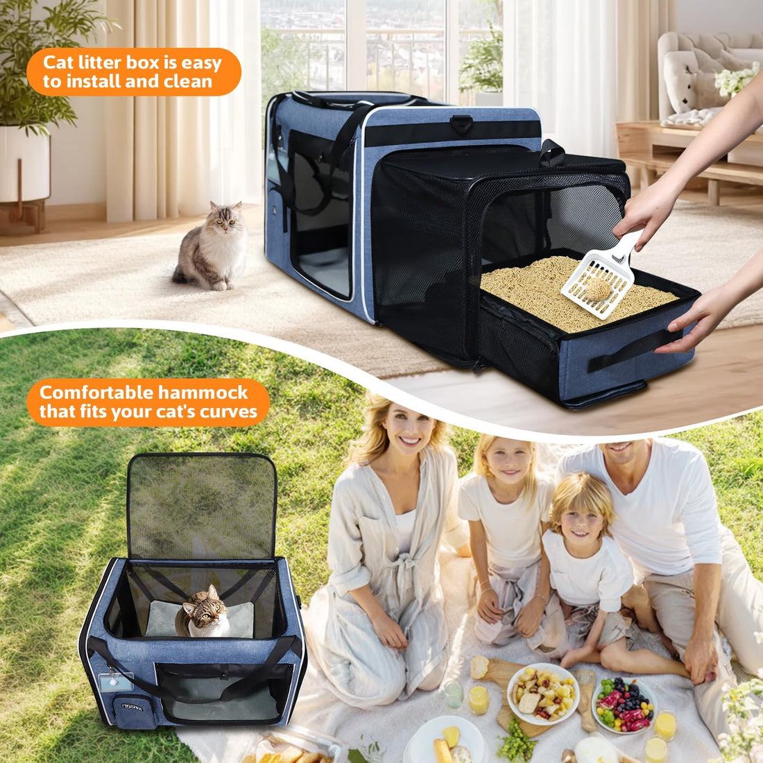 Petskd Side Expandable Extra Large Cat Carrier with Litter Box