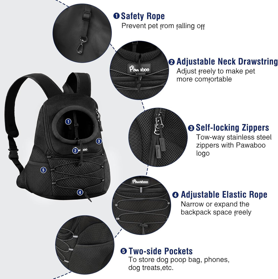Pawaboo Pet Dog Front Carrier Backpack,Black,S