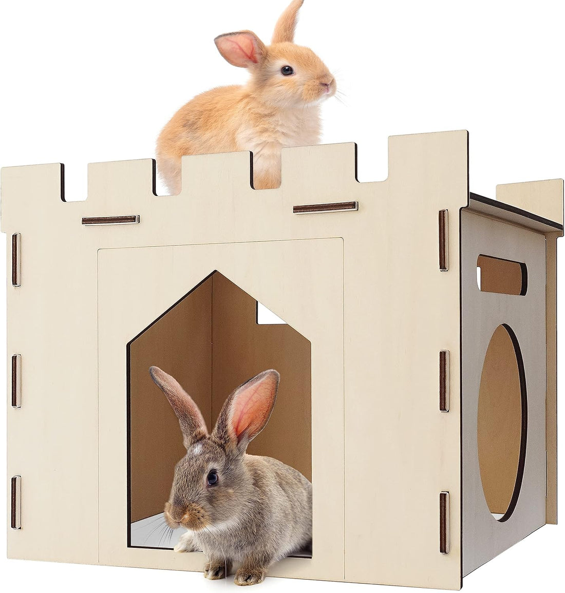 HIIMALEX Large Wooden Bunny Castle Rabbit House Indoor Small Animal