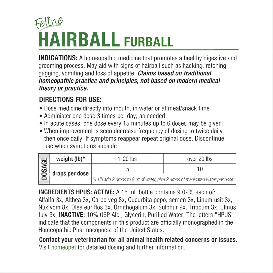 HomeoPet Feline Hairball Furball