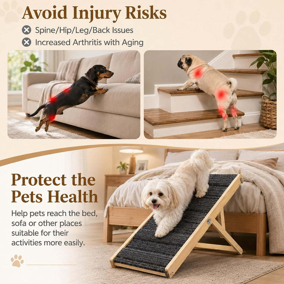 Dog Ramp for Small Dog/Bed/Couch, Foldable & Adjustable Dog Stairs