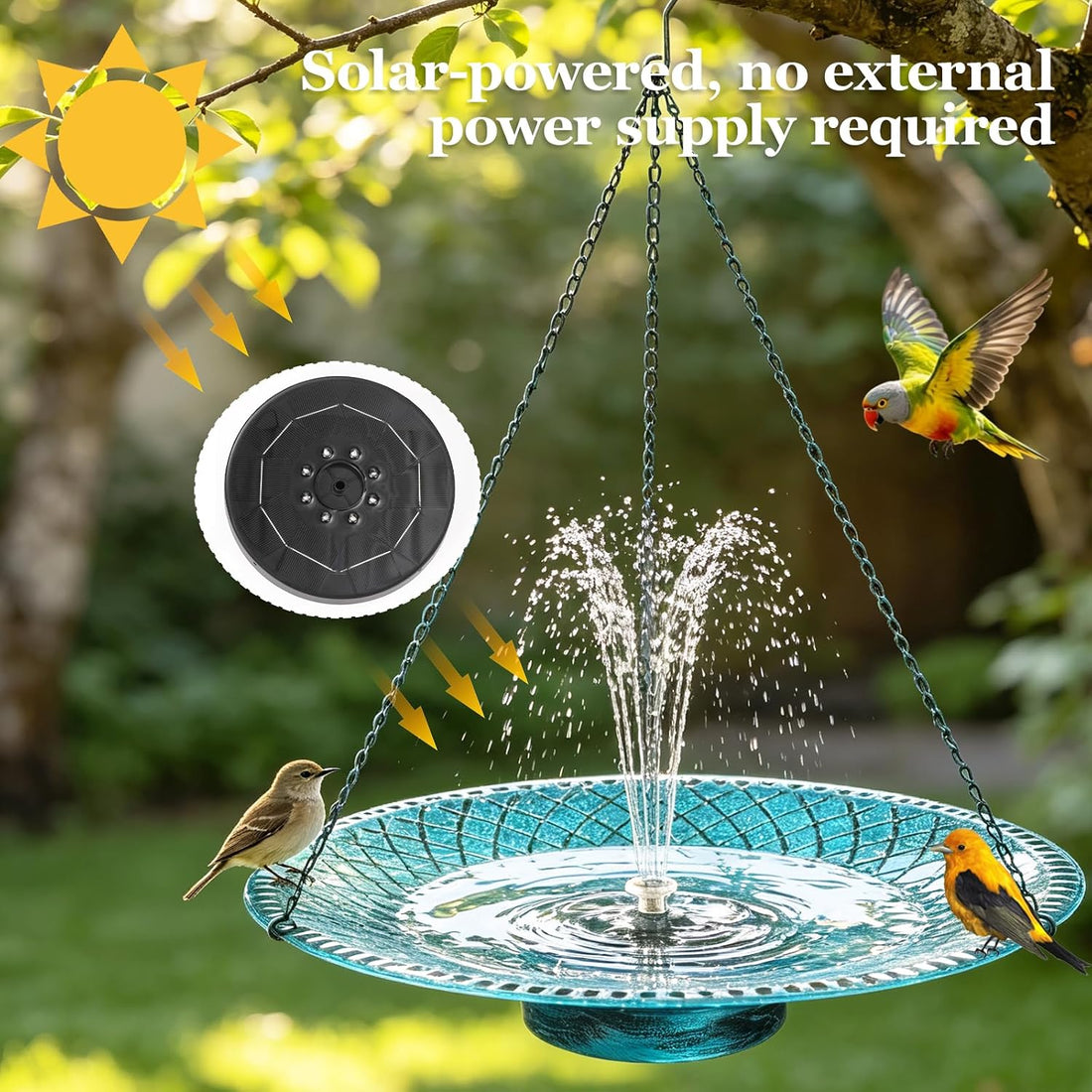 19.6" Large Hanging Bird Bath with Solar Fountain