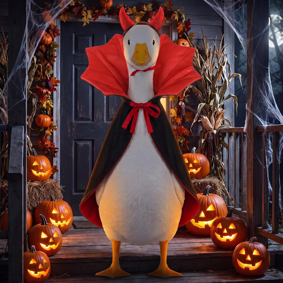23in Vampire Halloween Porch Goose Outfit Black Red Cape Devil Horns