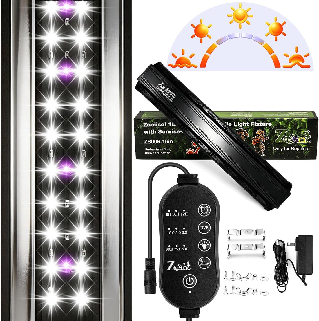 3-in-1 UVB Light for Reptiles One-Touch Sunrise & Sunset Mode 16"