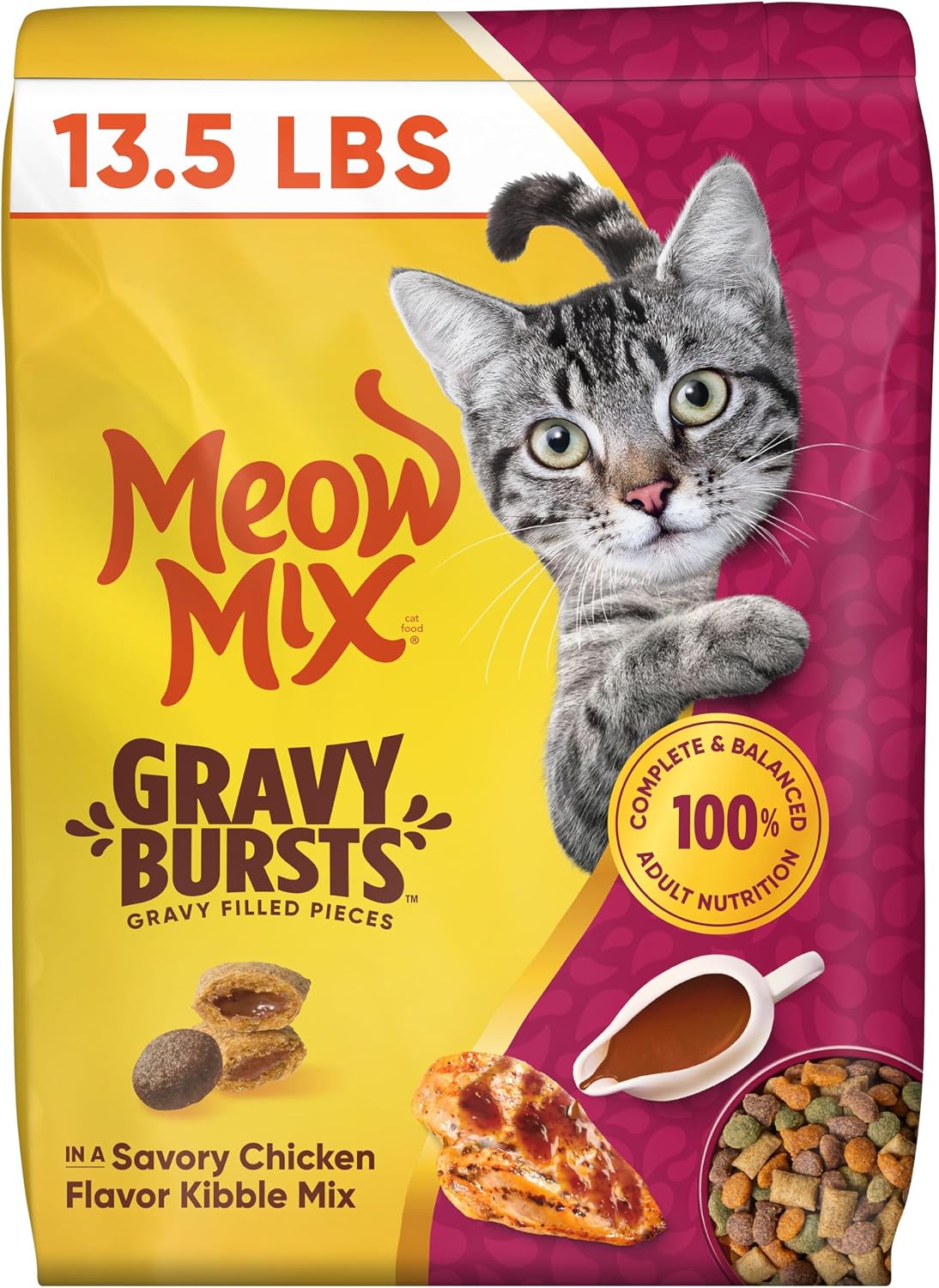 Meow Mix Gravy Bursts, Dry Cat Food, Savory Chicken Flavor