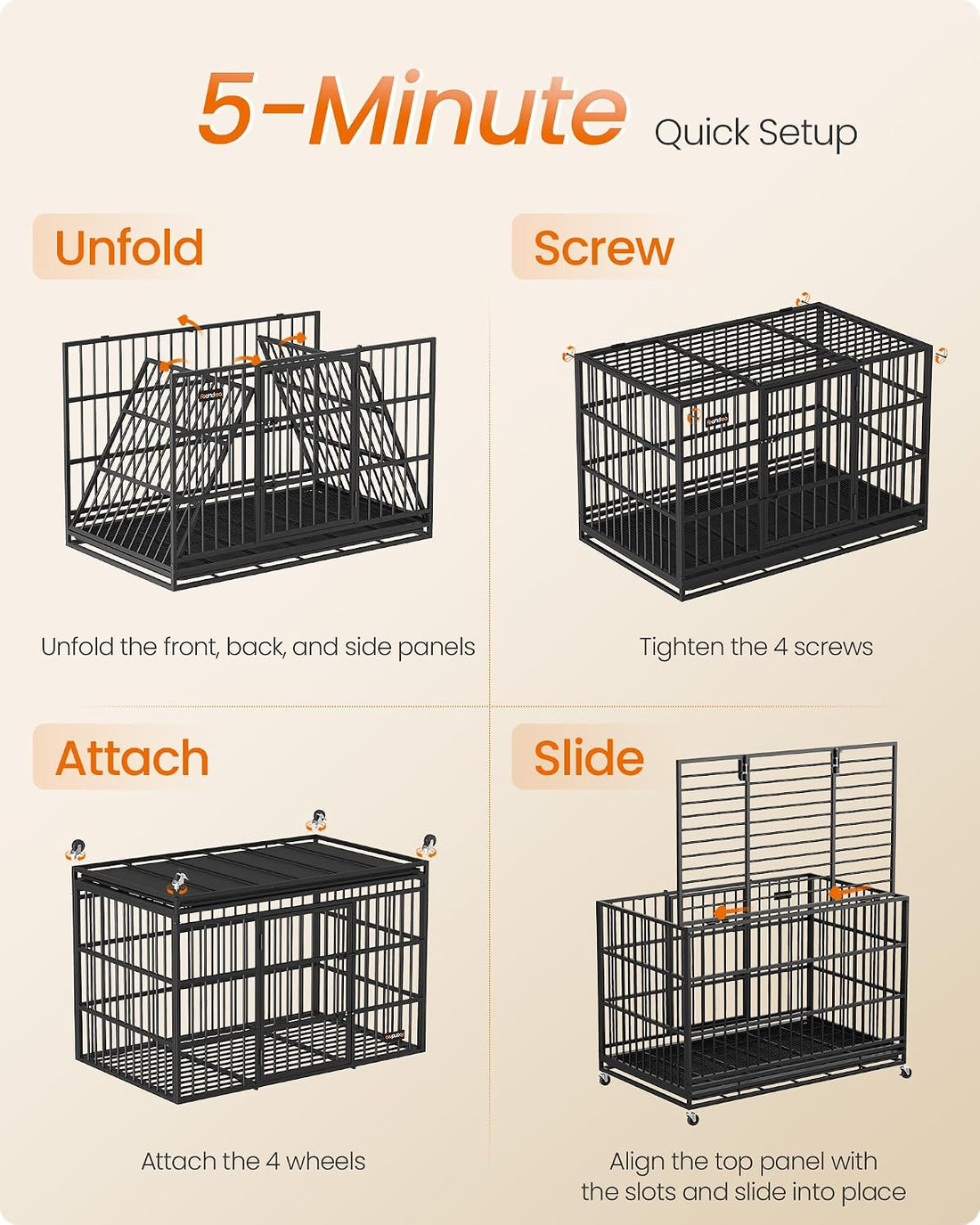 Feandrea Heavy-Duty Foldable Dog Crate, 5-Minute Quick Setup