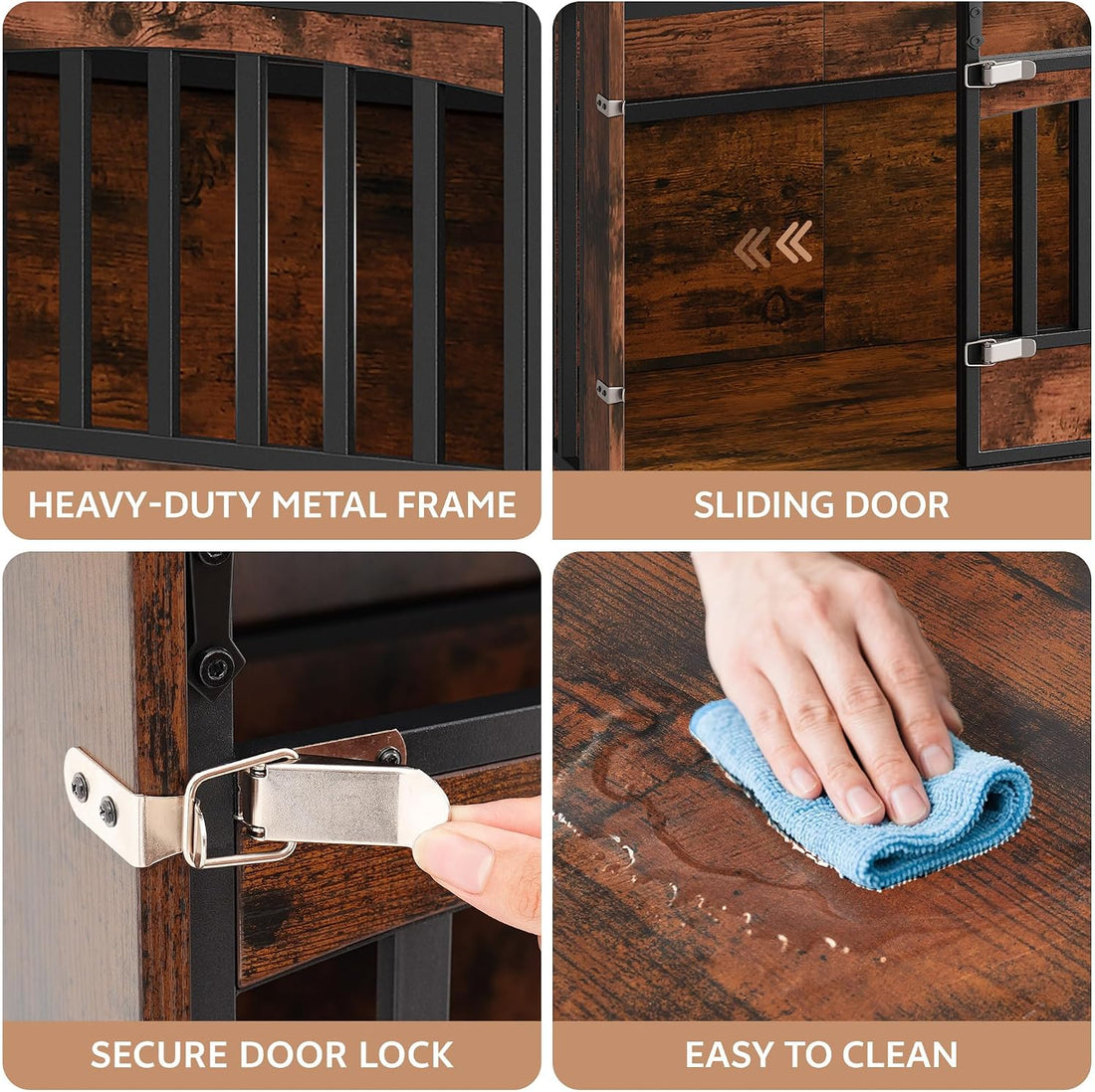 68.9" Double Dog Crate Furniture, Dog Crate for 2 Dogs Brown