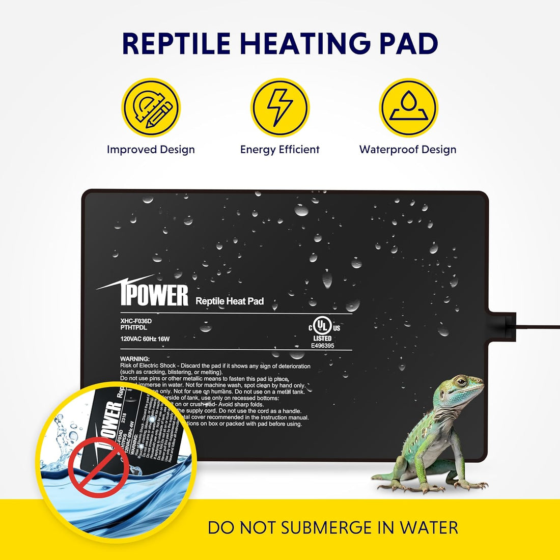 iPower Reptile Heat Pad 8 by12 Inch Under Tank Terrarium Warmer 16W