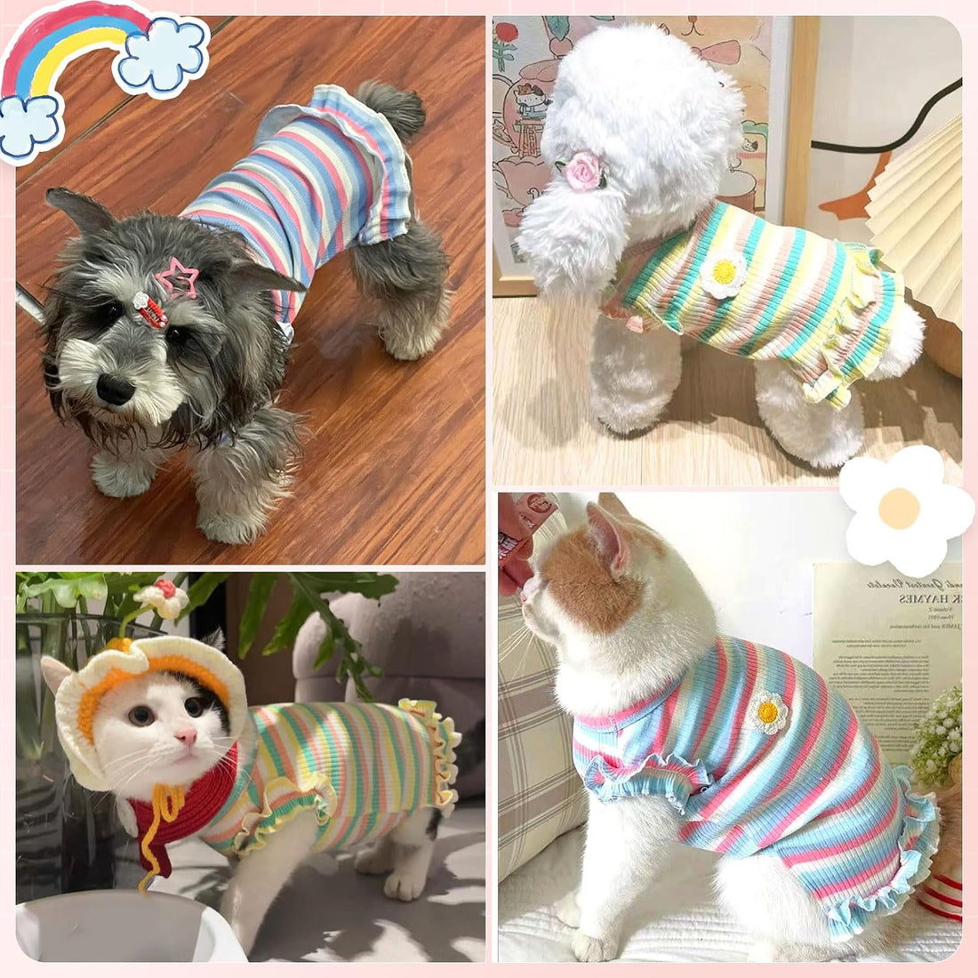 XGDMEIL 2 Pack Cute Striped Small Dog T Shirts Soft Cotton Girl Dog
