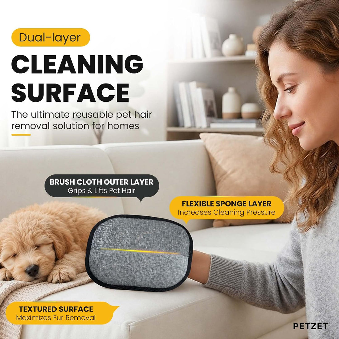 2 Pack Pet Hair Removal Glove with Pet Hair Roller 40 Sheets
